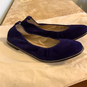 Botkier of New York vibrant blue suede ballet shoe used; size 6.5; zipper detail
